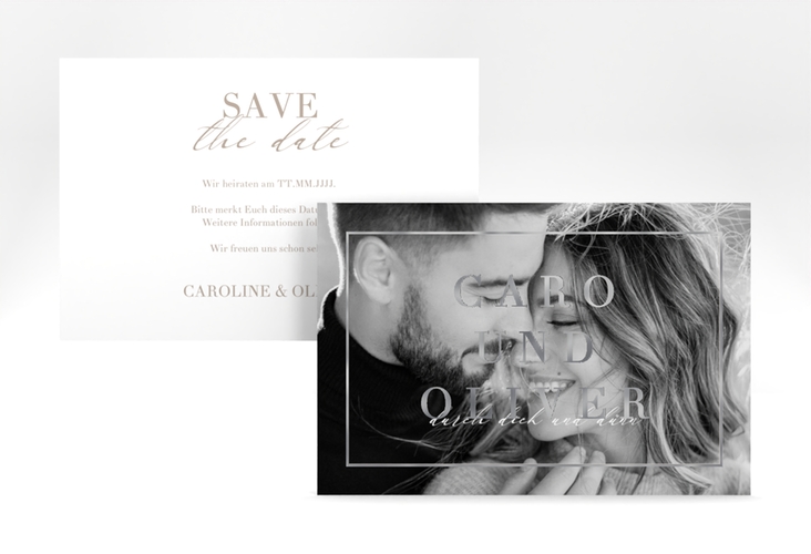 Save the Date-Karte Moment A6 Karte quer beige silber