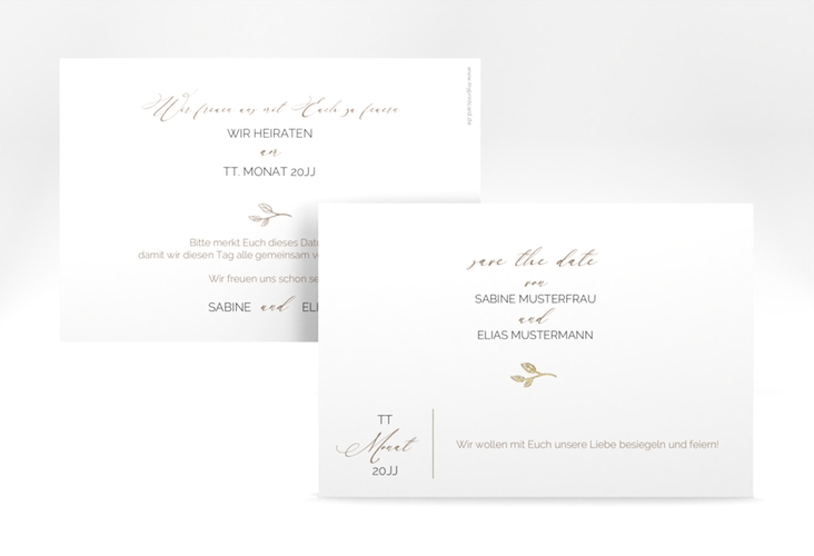 Save the Date-Karte Plain A6 Karte quer weiss gold