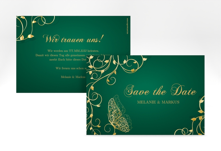 Save the Date-Karte Eternity A6 Karte quer gruen gold