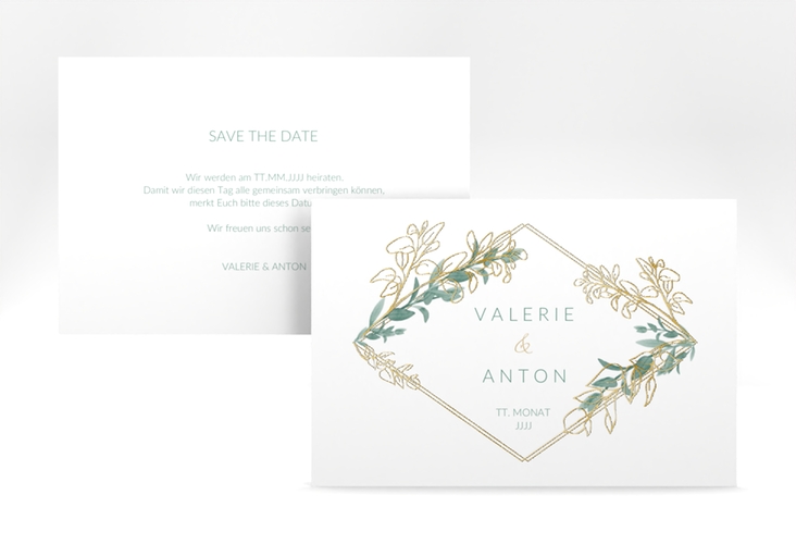 Save the Date-Karte Verde A6 Karte quer weiss gold