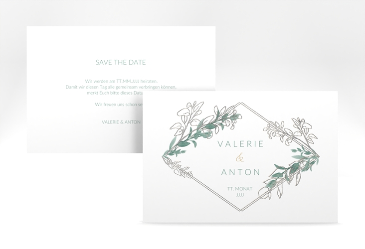 Save the Date-Karte Verde A6 Karte quer weiss silber