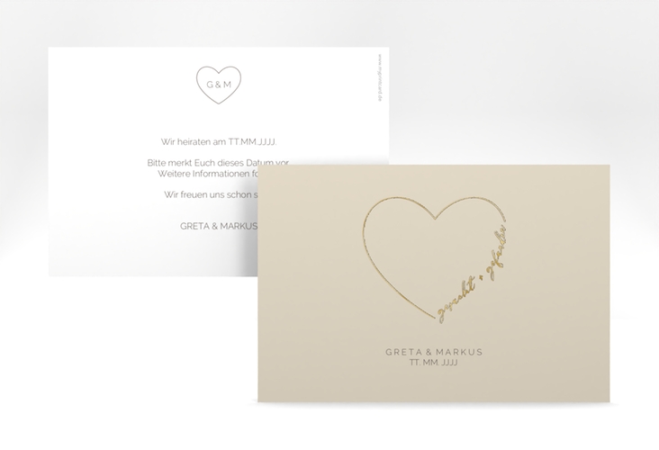 Save the Date-Karte Lebenstraum A6 Karte quer beige gold