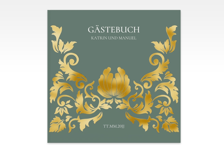 Gästebuch Creation Hochzeit Royal 20 x 20 cm, Hardcover gruen gold mit barockem Blumen-Ornament