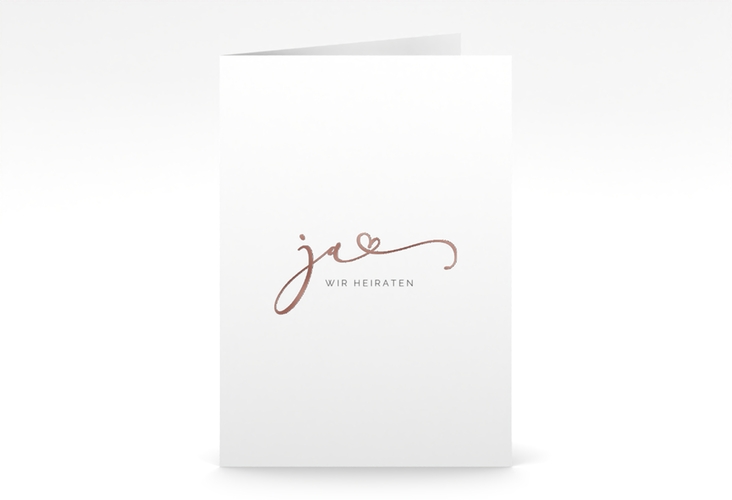 Hochzeitseinladung Jawort A6 Klappkarte hoch weiss rosegold modern minimalistisch mit veredelter Aufschrift