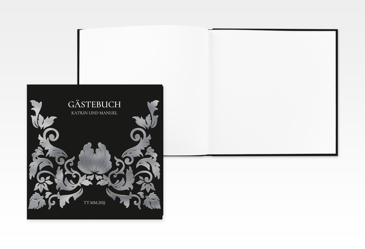 Gästebuch Creation Hochzeit Royal 20 x 20 cm, Hardcover schwarz silber mit barockem Blumen-Ornament