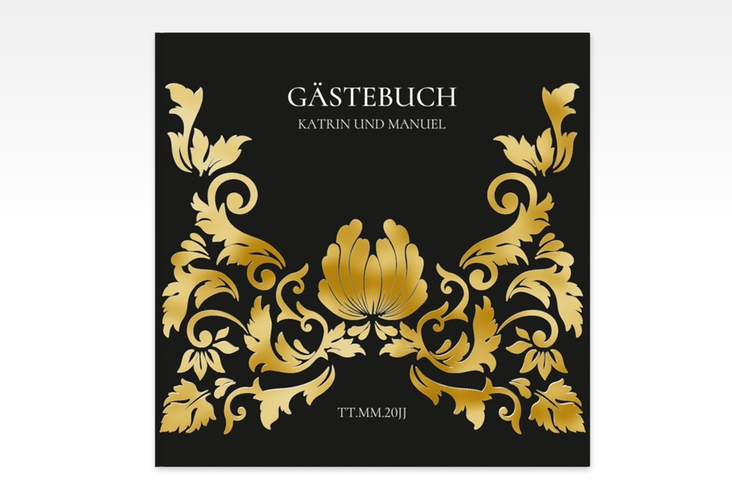 Gästebuch Creation Hochzeit Royal 20 x 20 cm, Hardcover schwarz gold mit barockem Blumen-Ornament