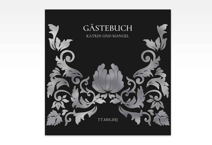 Gästebuch Creation Hochzeit Royal 20 x 20 cm, Hardcover schwarz silber mit barockem Blumen-Ornament