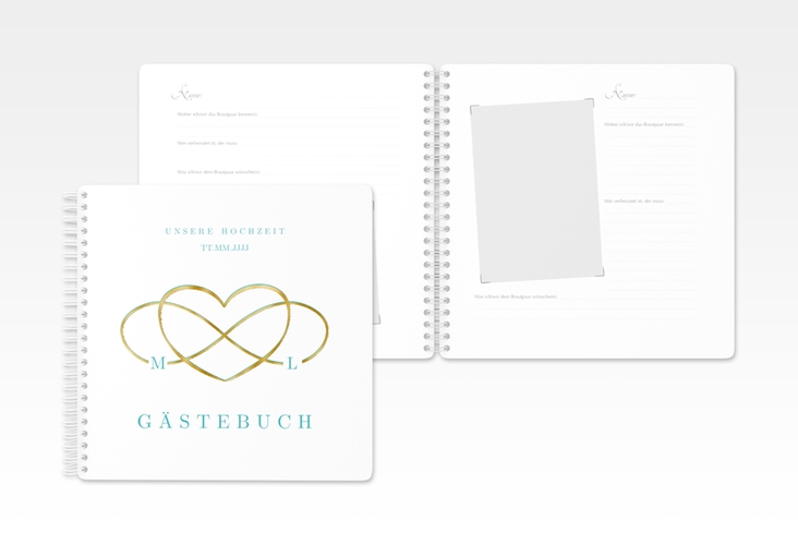 Gästebuch Hochzeit Infinity Ringbindung tuerkis gold