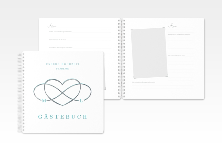 Gästebuch Hochzeit Infinity Ringbindung tuerkis silber