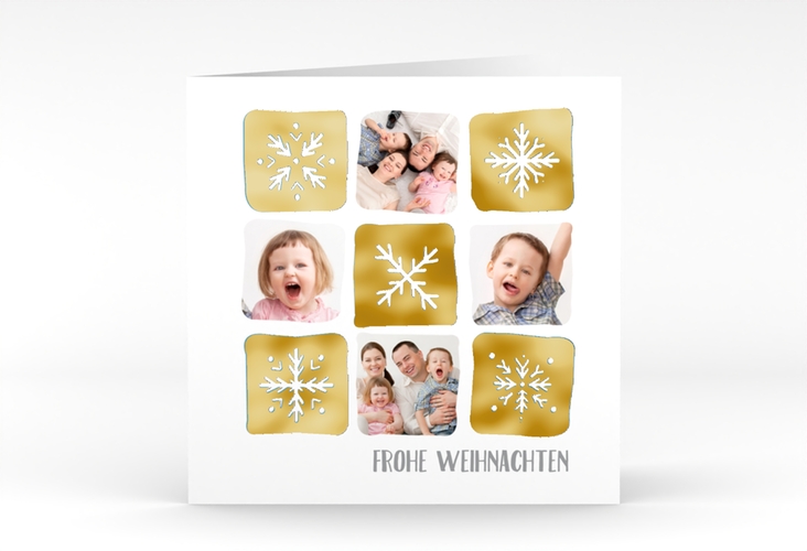 Weihnachtskarte Snowflakes quadr. Klappkarte tuerkis gold