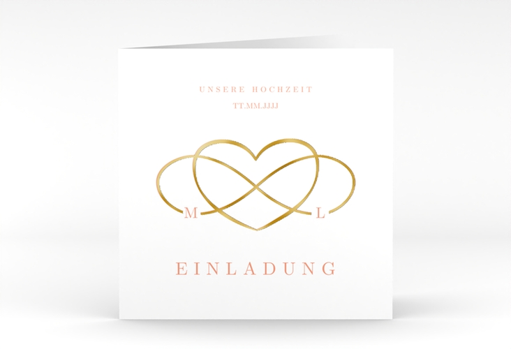 Hochzeitseinladung Infinity quadr. Klappkarte apricot gold