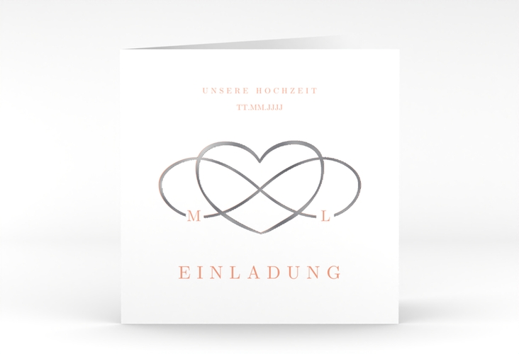 Hochzeitseinladung Infinity quadr. Klappkarte apricot silber