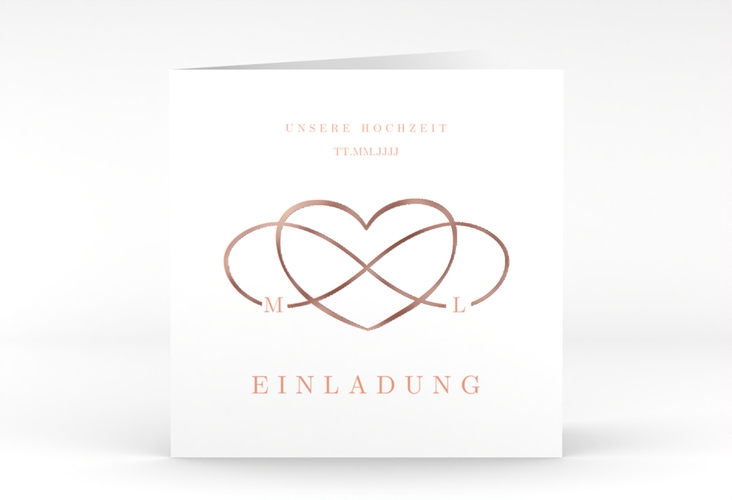 Hochzeitseinladung Infinity quadr. Klappkarte apricot rosegold