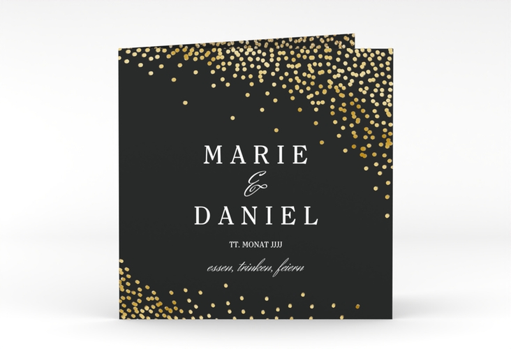 Hochzeitseinladung Glitter quadr. Klappkarte schwarz gold