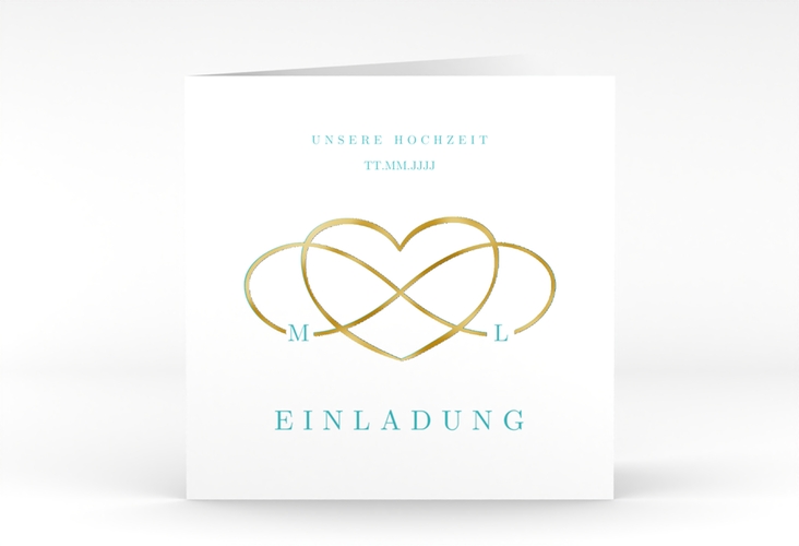 Hochzeitseinladung Infinity quadr. Klappkarte tuerkis gold