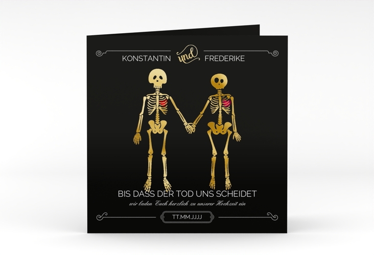 Hochzeitseinladung Bones quadr. Klappkarte schwarz gold