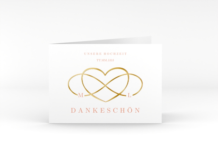 Danksagungskarte Hochzeit Infinity A6 Klappkarte quer apricot gold