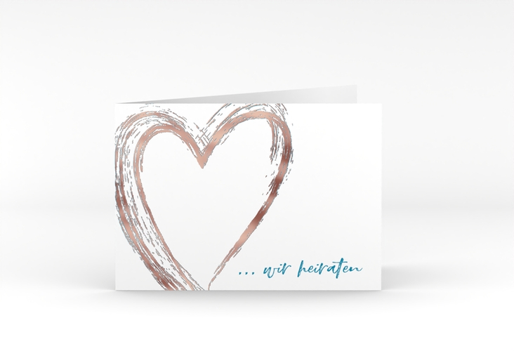 Hochzeitseinladung Liebe A6 Klappkarte quer tuerkis rosegold