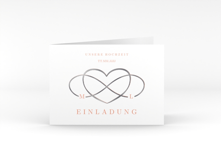 Hochzeitseinladung Infinity A6 Klappkarte quer apricot silber