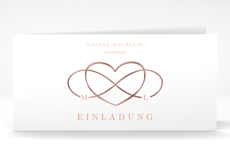 Hochzeitseinladung Infinity lange Klappkarte quer apricot rosegold