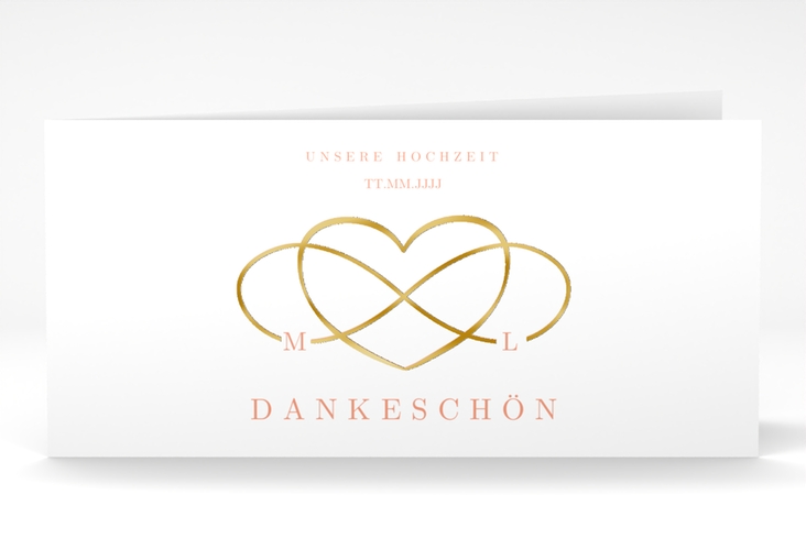 Dankeskarte Hochzeit Infinity lange Klappkarte quer apricot gold