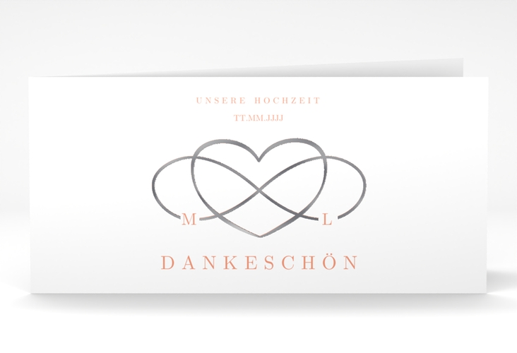 Dankeskarte Hochzeit Infinity lange Klappkarte quer apricot silber