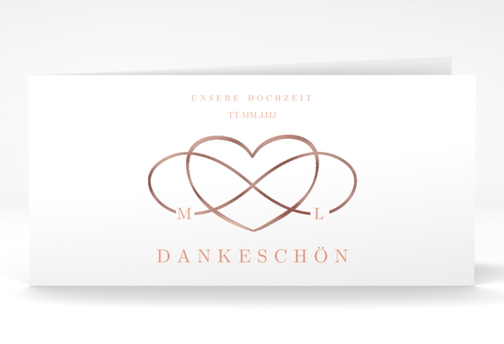 Dankeskarte Hochzeit Infinity lange Klappkarte quer apricot rosegold