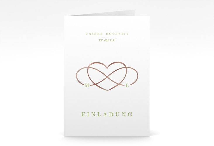 Einladungskarte Hochzeit Infinity A6 Klappkarte hoch gruen rosegold