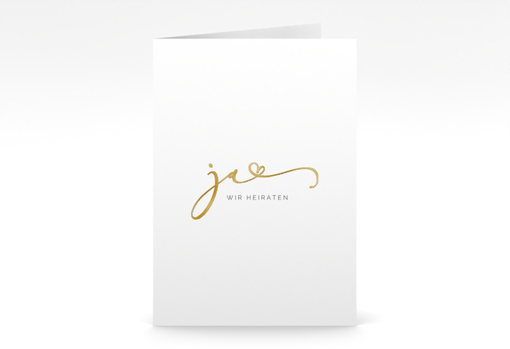 Hochzeitseinladung Jawort A6 Klappkarte hoch weiss gold modern minimalistisch mit veredelter Aufschrift