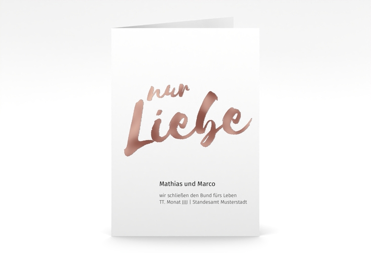 Einladungskarte Hochzeit Message A6 Klappkarte hoch weiss rosegold