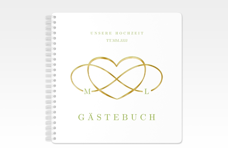 Gästebuch Hochzeit Infinity Ringbindung gruen gold