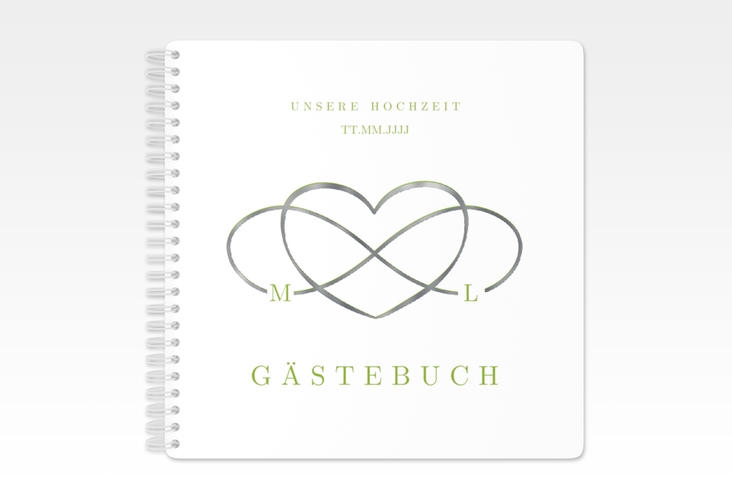 Gästebuch Hochzeit Infinity Ringbindung gruen silber