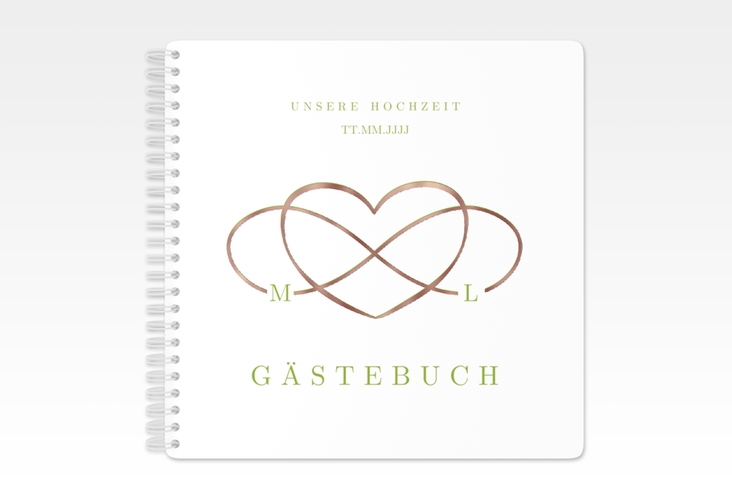 Gästebuch Hochzeit Infinity Ringbindung gruen rosegold