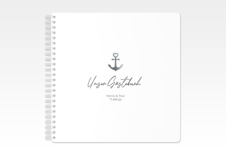 Gästebuch Hochzeit Ankerliebe Ringbindung weiss silber im minimalistischen maritimen Design mit Anker