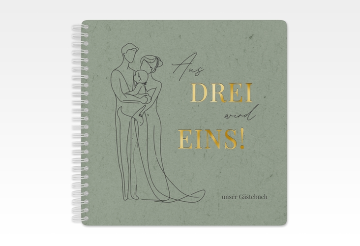 Gästebuch Hochzeit Vereint Ringbindung gruen gold