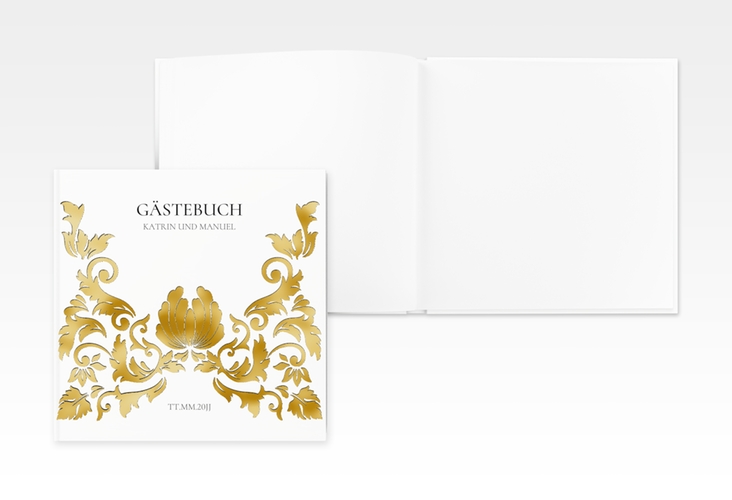 Gästebuch Creation Hochzeit Royal 20 x 20 cm, Hardcover weiss gold mit barockem Blumen-Ornament