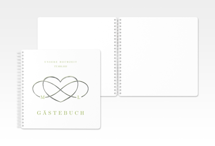 Gästebuch Hochzeit Infinity Ringbindung gruen silber