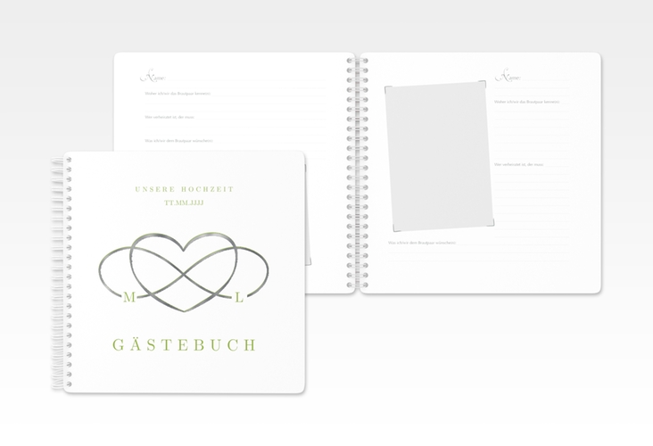 Gästebuch Hochzeit Infinity Ringbindung gruen silber