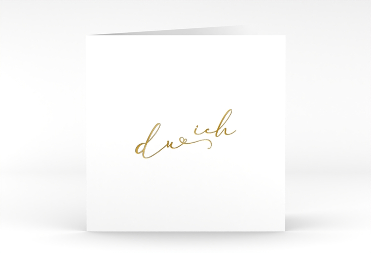 Hochzeitseinladung Zweisamkeit quadr. Klappkarte weiss gold im minimalistischen Stil mit Aufschrift du & ich