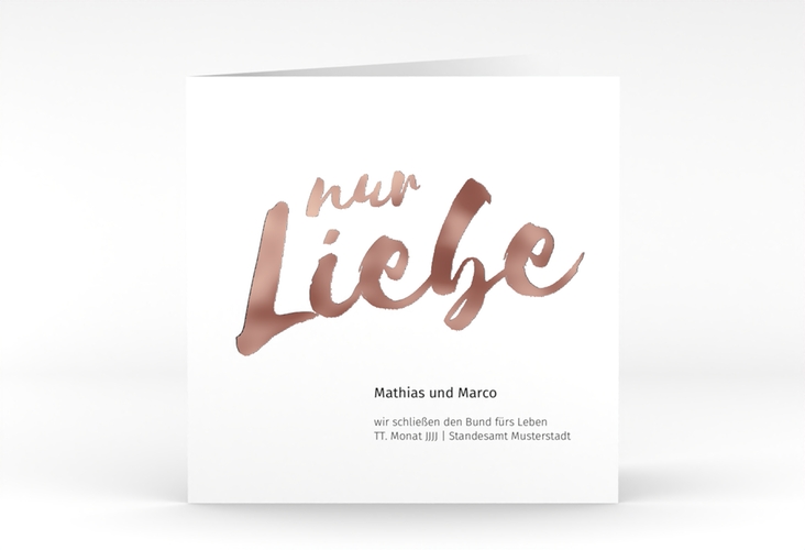 Hochzeitseinladung Message quadr. Klappkarte weiss rosegold