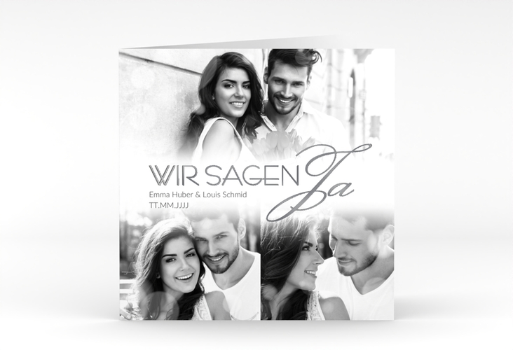 Hochzeitseinladung Bokeh quadr. Klappkarte weiss silber