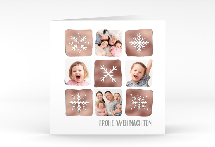 Weihnachtskarte Snowflakes quadr. Klappkarte gruen rosegold