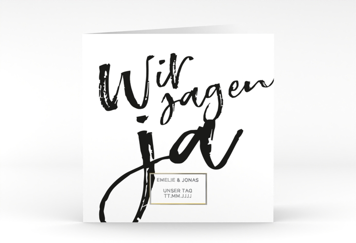 Hochzeitseinladung Words quadr. Klappkarte weiss silber modern mit Brush-Schrift