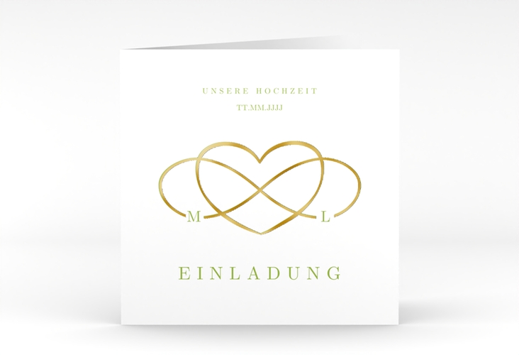 Hochzeitseinladung Infinity quadr. Klappkarte gruen gold