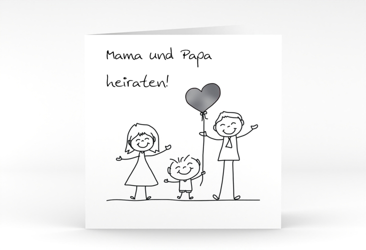 Hochzeitseinladung Family quadr. Klappkarte weiss silber