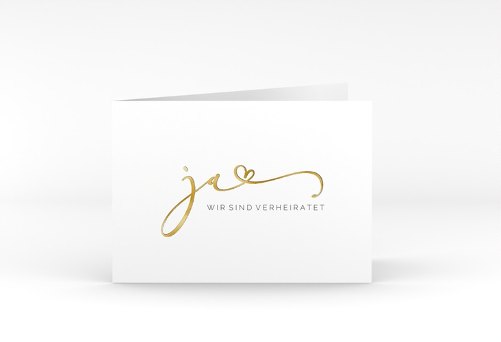 Danksagungskarte Hochzeit Jawort A6 Klappkarte quer weiss gold modern minimalistisch mit veredelter Aufschrift