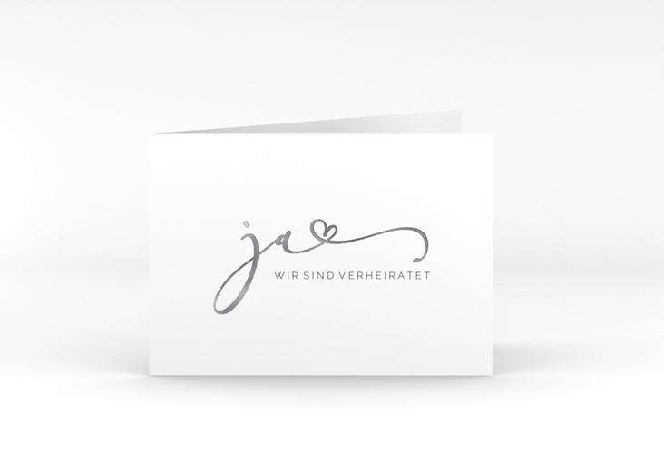 Danksagungskarte Hochzeit Jawort A6 Klappkarte quer weiss silber modern minimalistisch mit veredelter Aufschrift