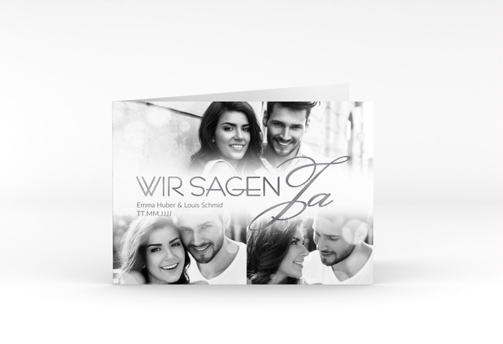 Hochzeitseinladung Bokeh A6 Klappkarte quer weiss silber