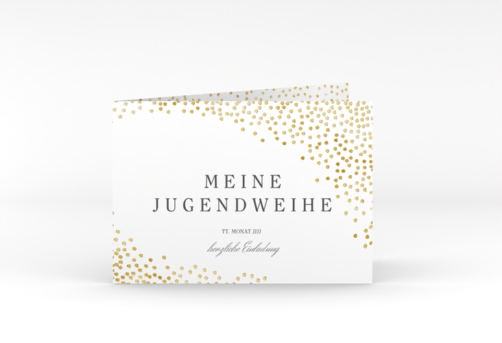 Einladung Jugendweihe Glossa A6 Klappkarte quer weiss gold