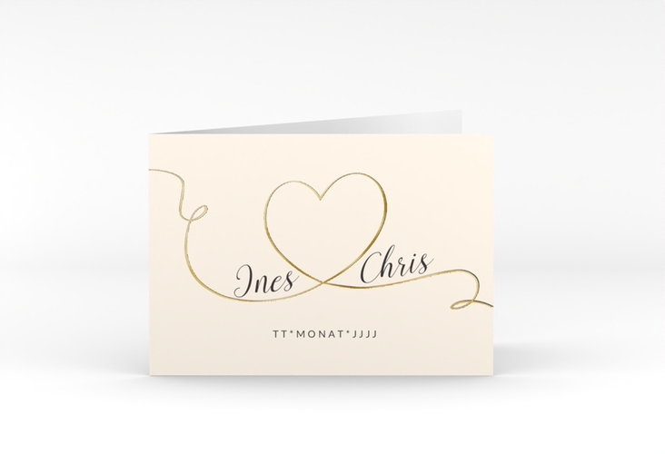 Hochzeitseinladung Dolce A6 Klappkarte quer beige gold